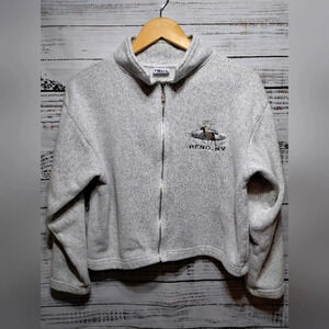 Reno Nevada Crop‎ Zip Jacket in Gray size Medium Tourist Vacation Cozy